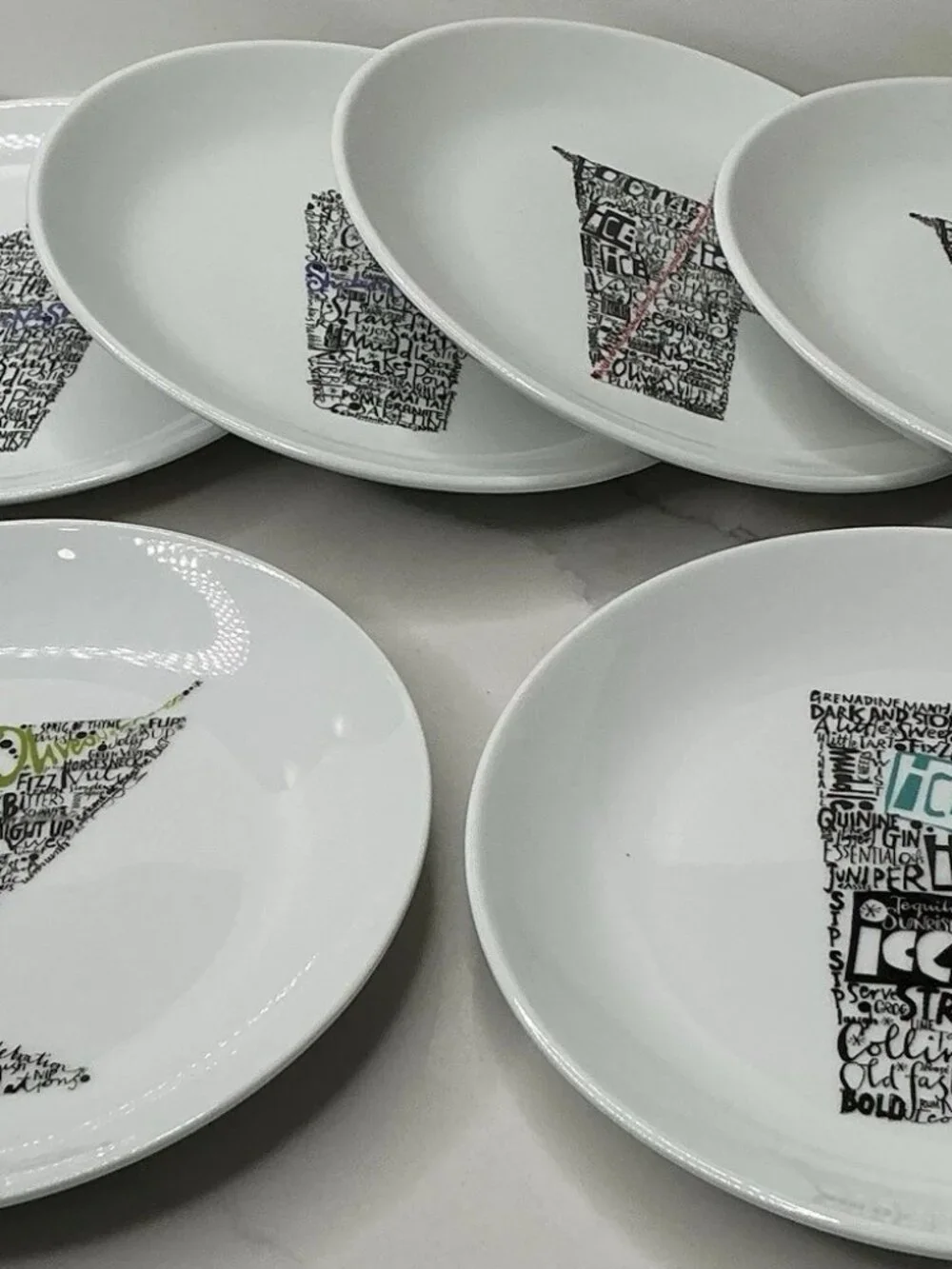 6 Appetizer Plates Crate & Barrel CHILL APPETIZER Black & White Plates - 6 3/4